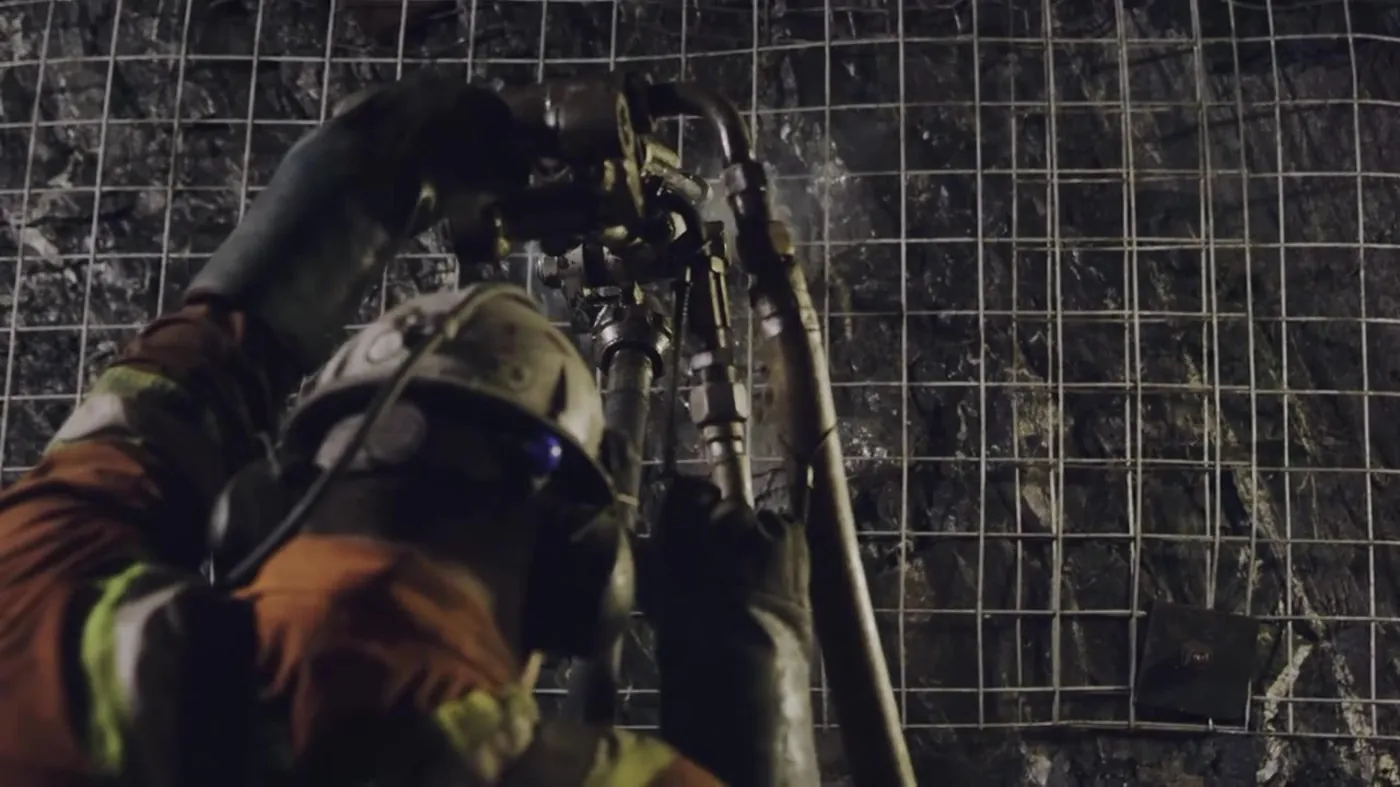 A miner drilling underground at Goldcorp